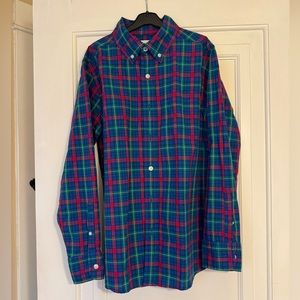 Lands' End Big Boy's Plaid Button Down Dress Shirt Size M 10-12 Shirt Holidays